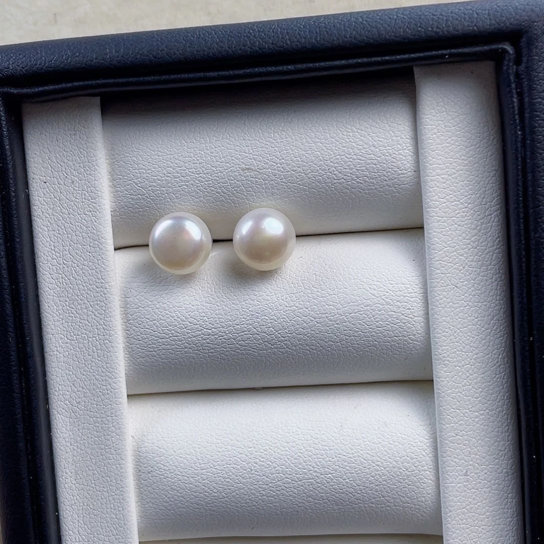 淡水珍珠银S925镶嵌项链淡水珍珠馒头耳钉8mm+