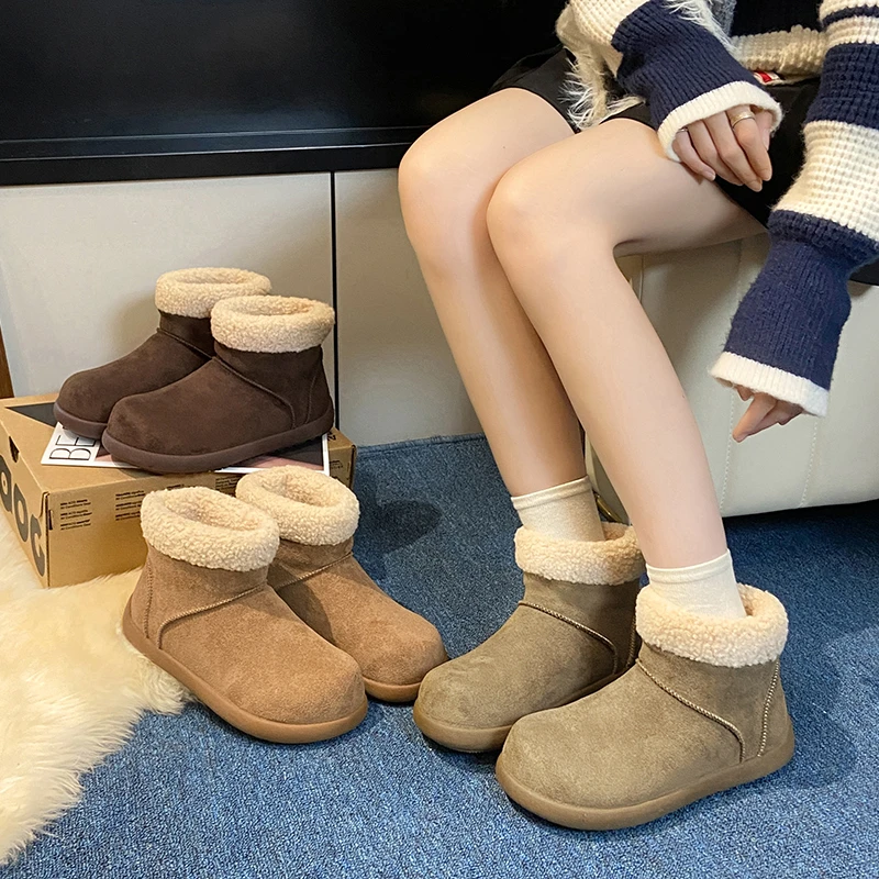 加绒短靴高级感时尚短筒雪地靴女款2025冬季新款高帮鞋勃肯鞋棉鞋