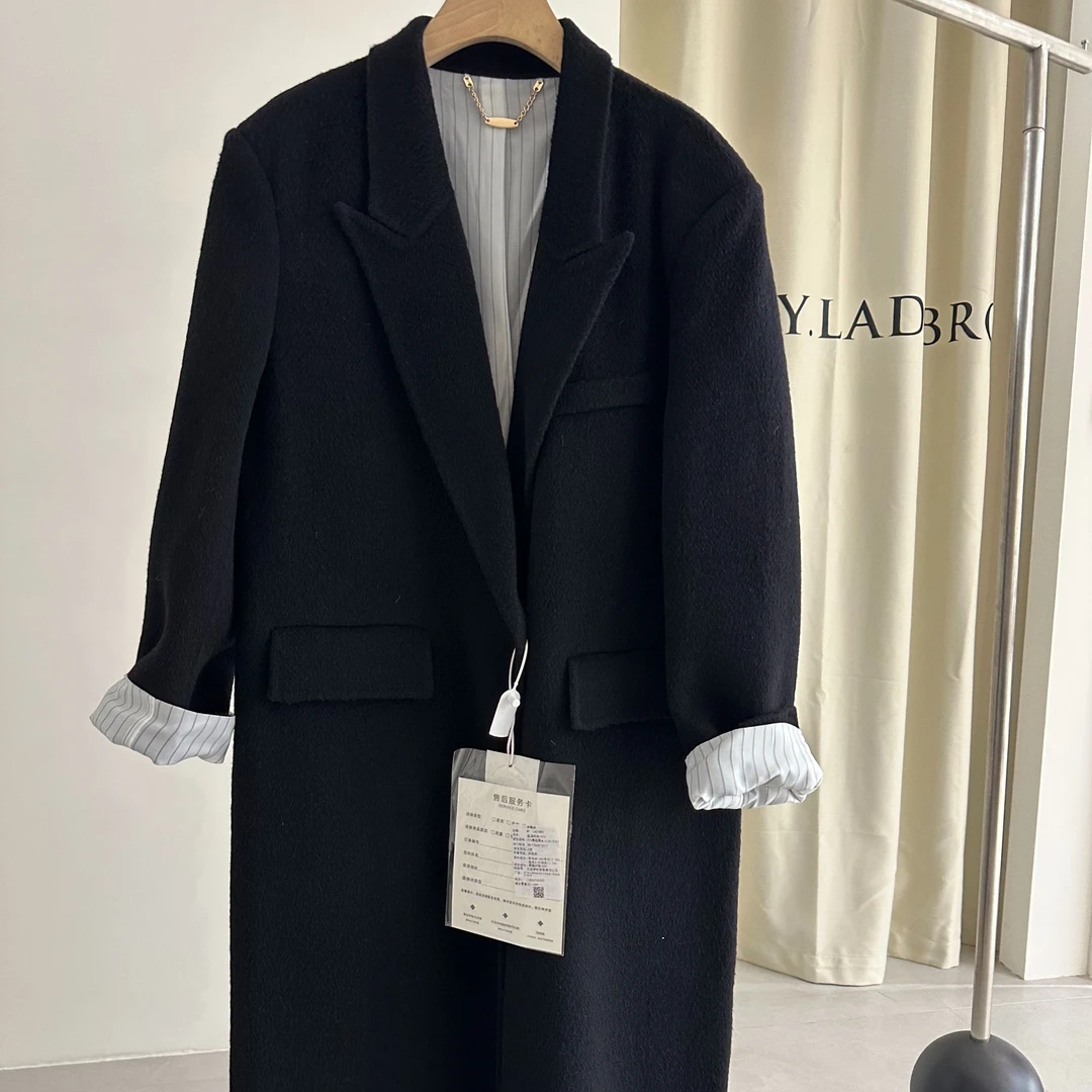 黑色秋冬女士宽松气质时尚羊毛双面呢大衣