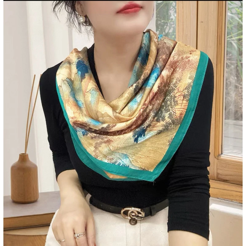 （1079）高档丝巾围巾落亭山河方巾70*70 布料