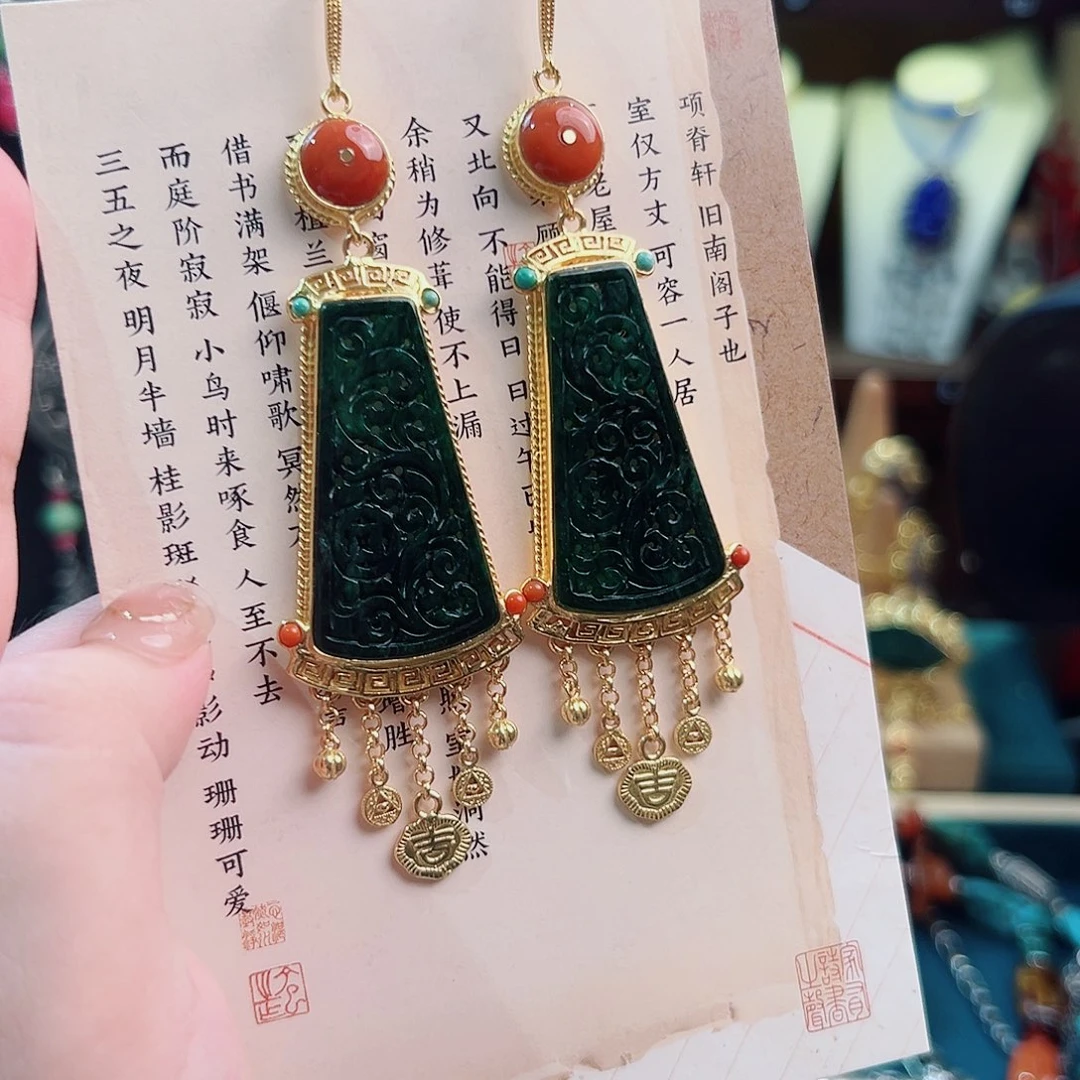 银S925镶嵌翡翠挂件耳环