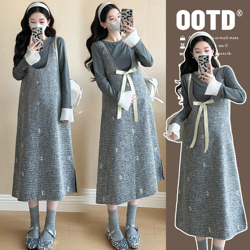 【安安】孕妇装春秋季小香风背带裙+上衣洋气减龄孕妇连衣裙春秋装