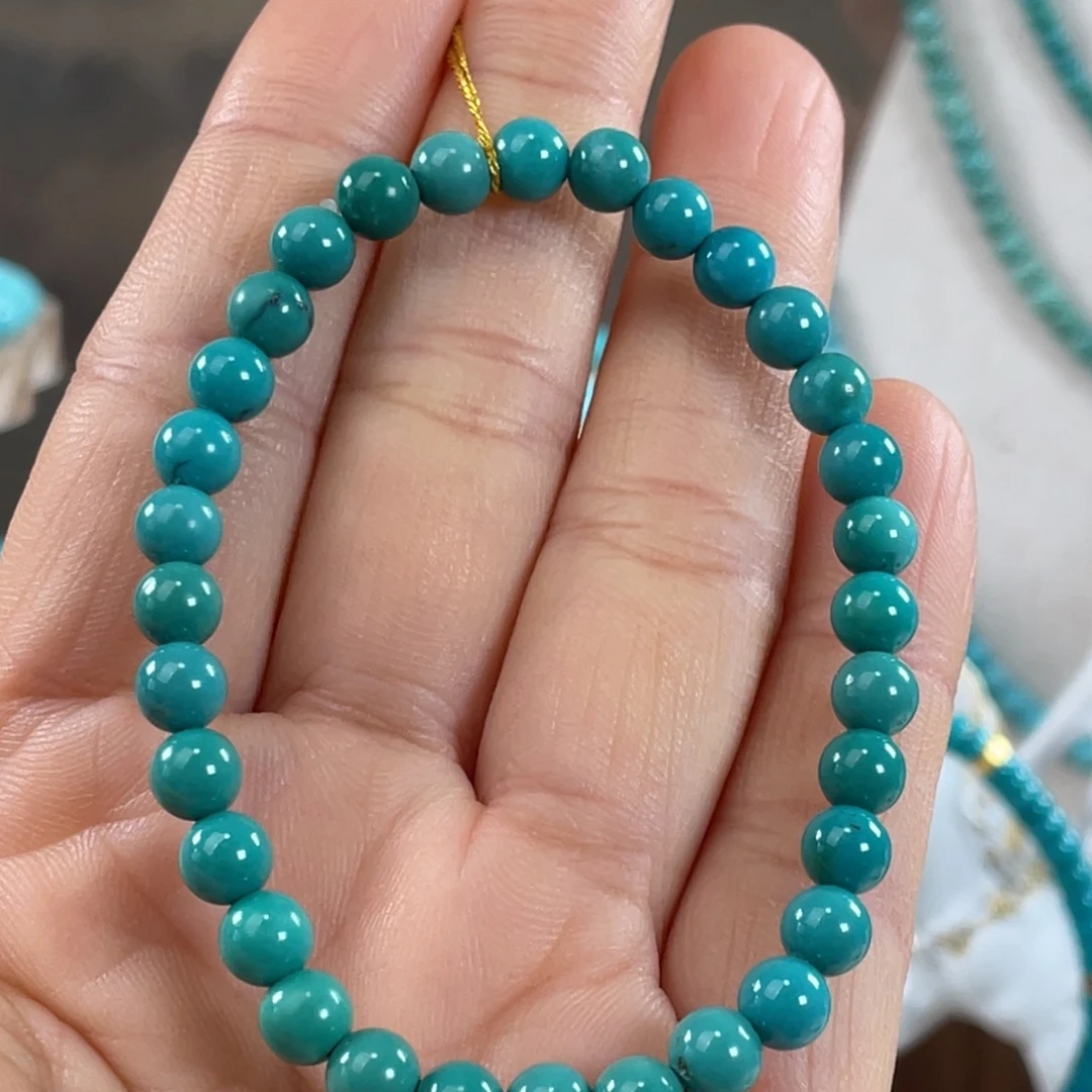 绿松石未镶嵌套链玉化圆珠手串