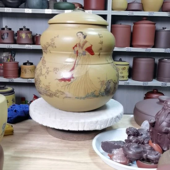 紫砂茶叶罐正品大葫芦黄金段大美女图177