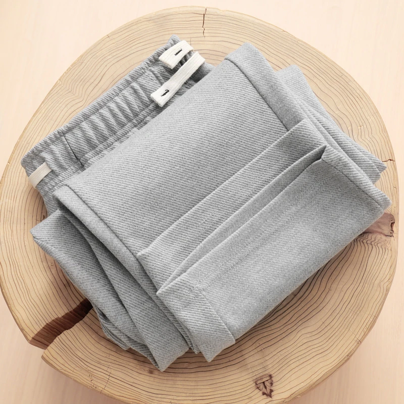 舒适时尚百搭卫裤300g重磅浅灰色斜纹直筒宽松卫裤男休闲运动裤女