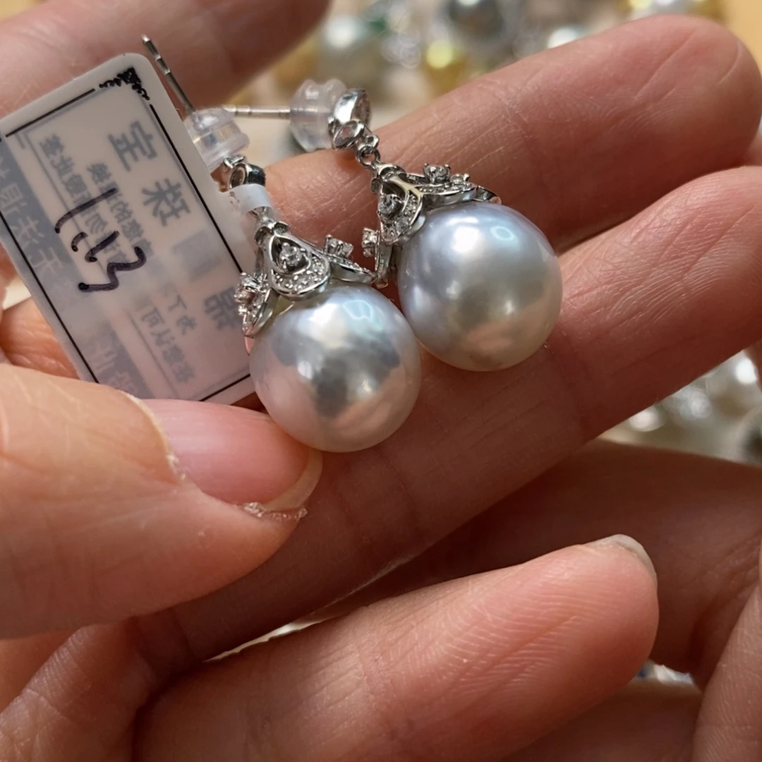 海水珍珠耳饰银S925镶嵌