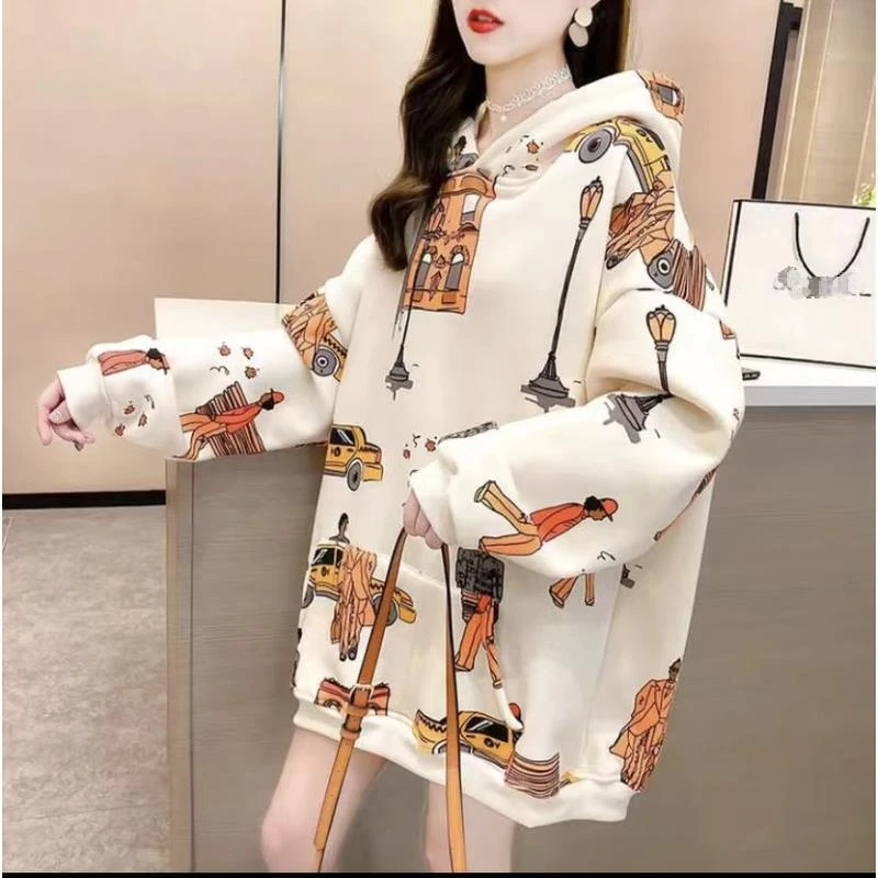 【粉丝专享】连帽卫衣女套头春秋中长款宽松洋气韩版大码上衣女644
