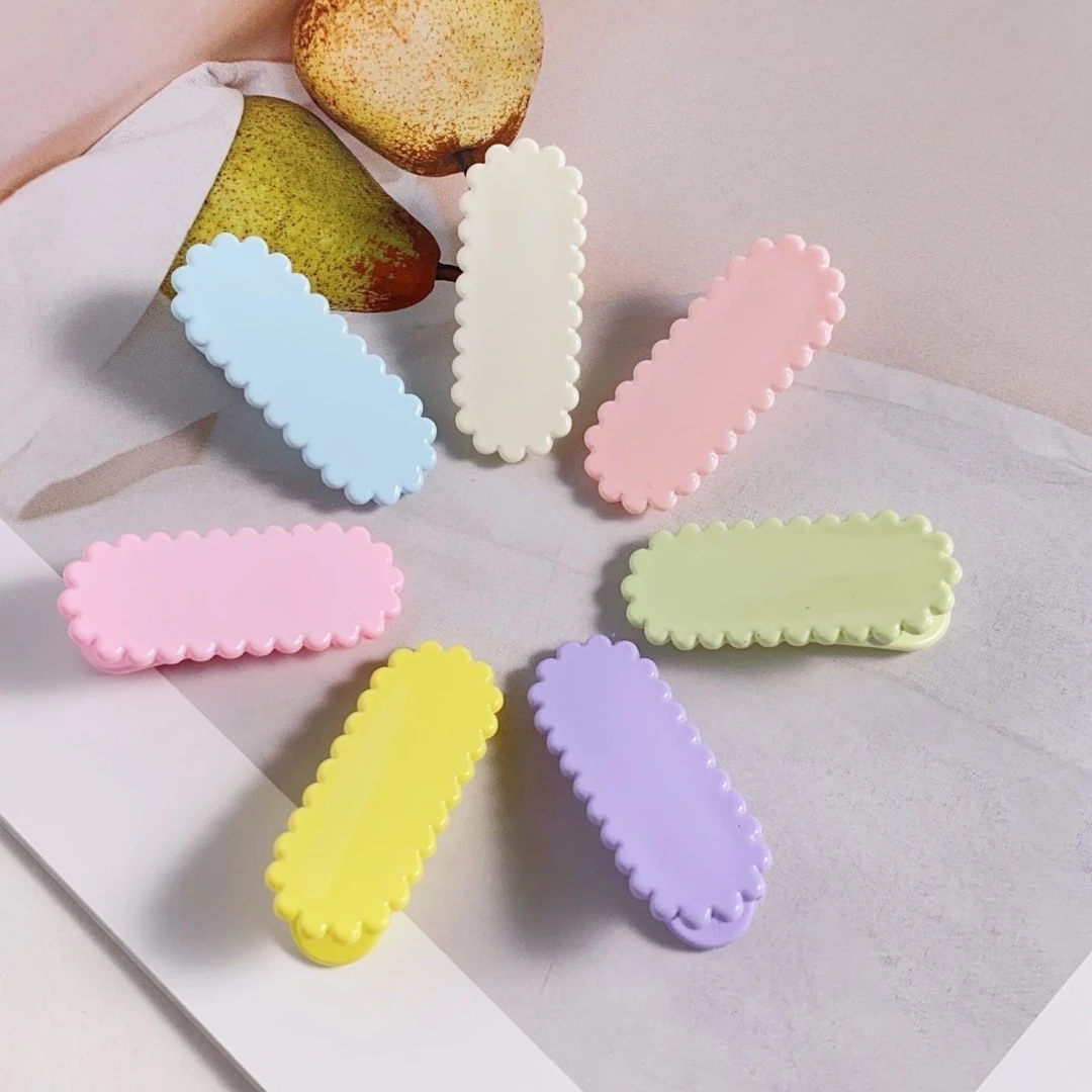 亮面齿轮花边鲨鱼夹玛卡龙色系diy材料奶油少女手工发夹塑料4厘米