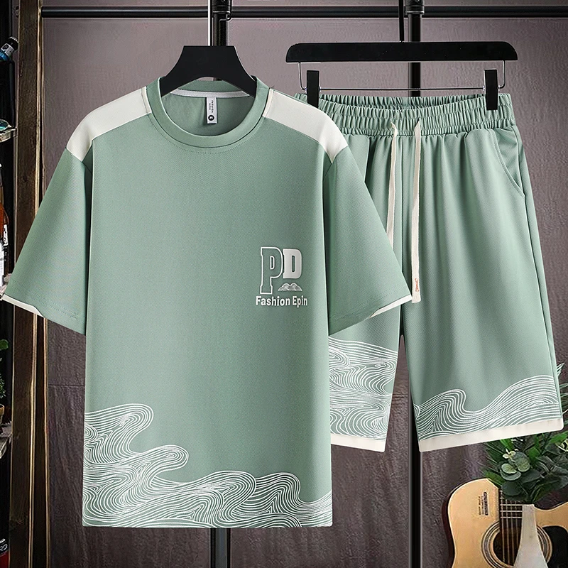 夏季短袖休闲运动套装男薄款休闲学生半袖青年五分裤短袖短裤一套