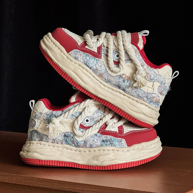 拼色国潮情侣溶解鞋低帮时尚运动休闲鞋小众百搭厚底增高潮鞋