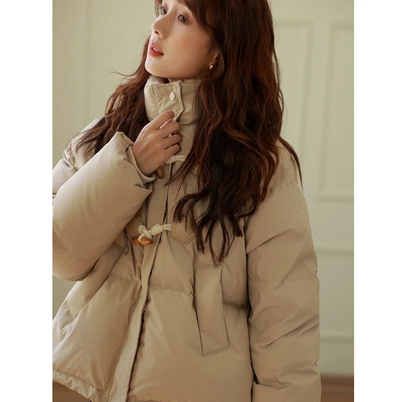 棉服女2025新款短款棉袄加厚宽松面包小个子冬季棉衣牛角扣外套