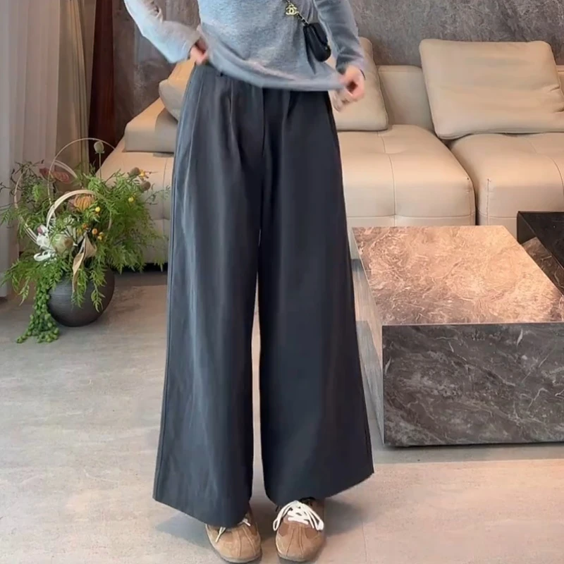 2025秋季裤韩系纯色阔腿裤显瘦百搭长款休闲裤LK2505999