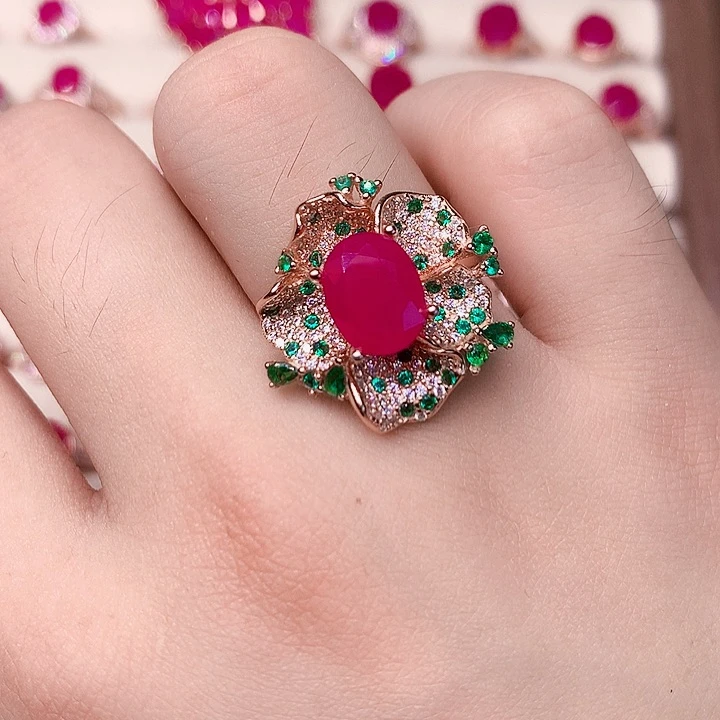 红宝石戒指银S925镶嵌