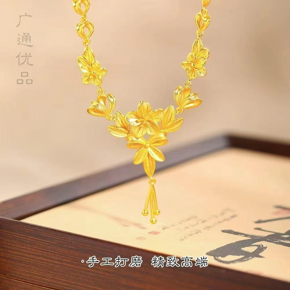 铜合金项链 三生花流苏项链花月佳期幸福之花锁骨链精致复古颈饰