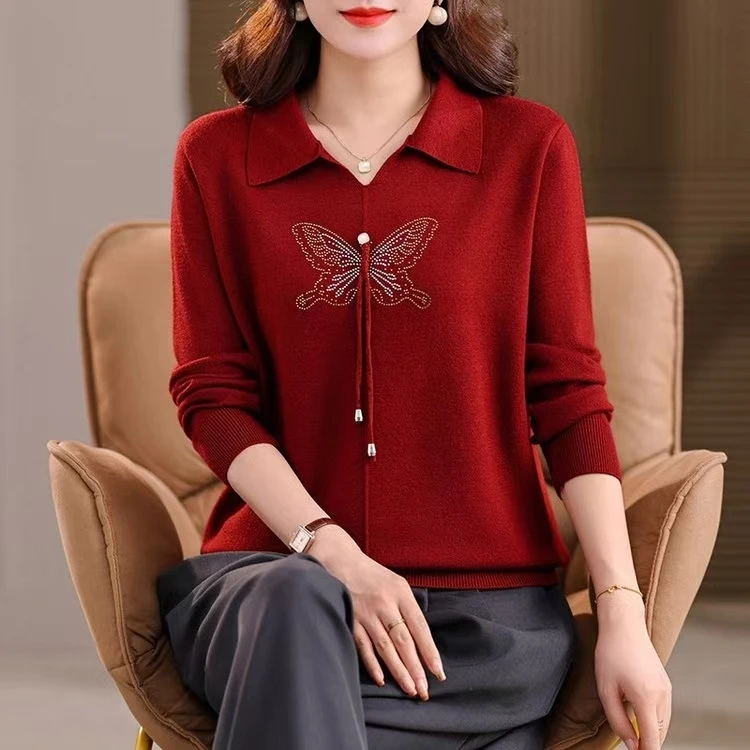 中老年女装中年妈妈毛衣针织春秋装洋气长袖中年上衣减龄妈妈装