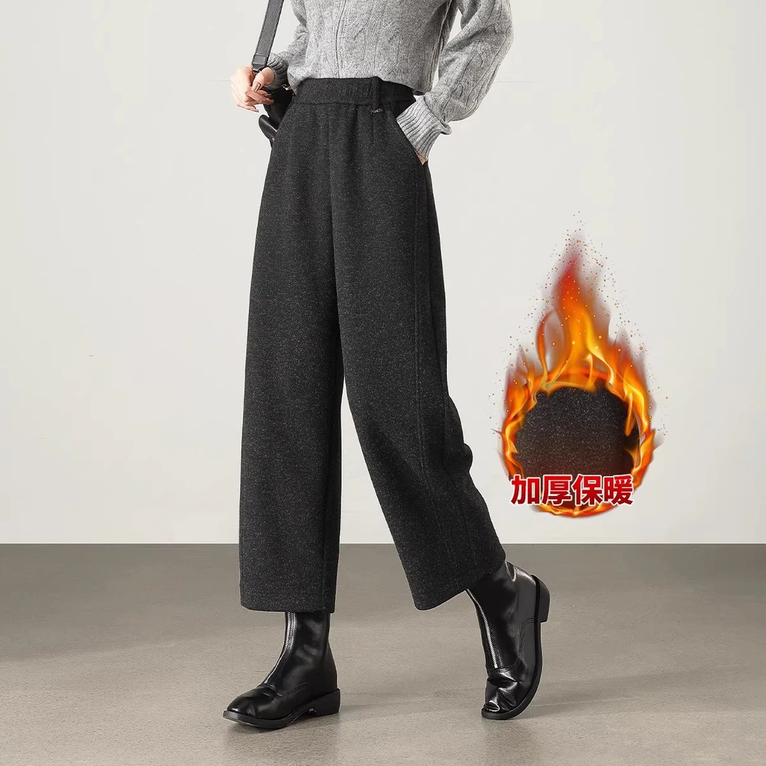品牌郑州小个子时尚直筒女裤2025爆款秋冬季休闲妈妈厚款阔腿裤子