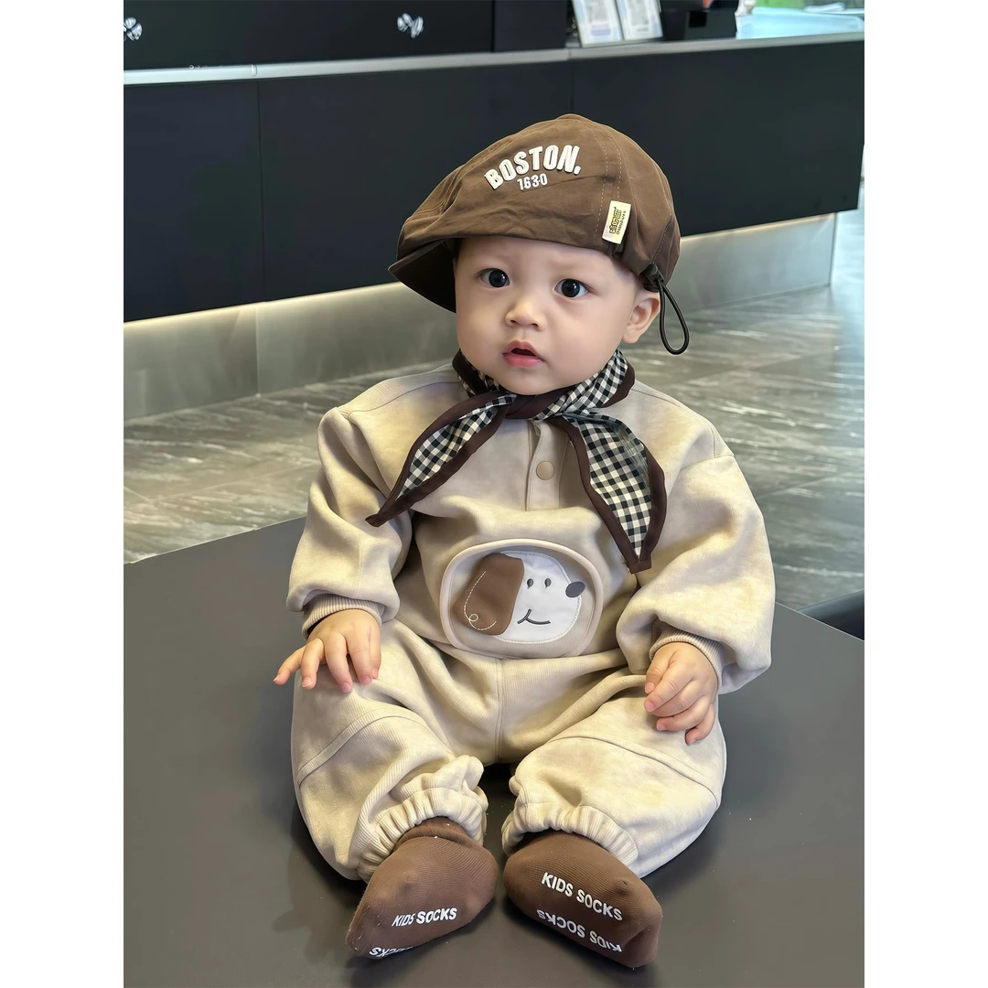 MK&UR.BV一岁男童宝宝洋气小狗分体套装早秋季款婴幼儿衣服上衣裤