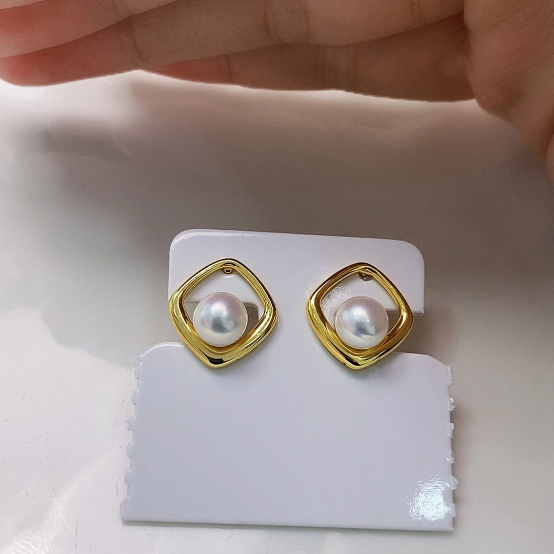 银S925镶嵌特价8A极光耳饰淡水珍珠