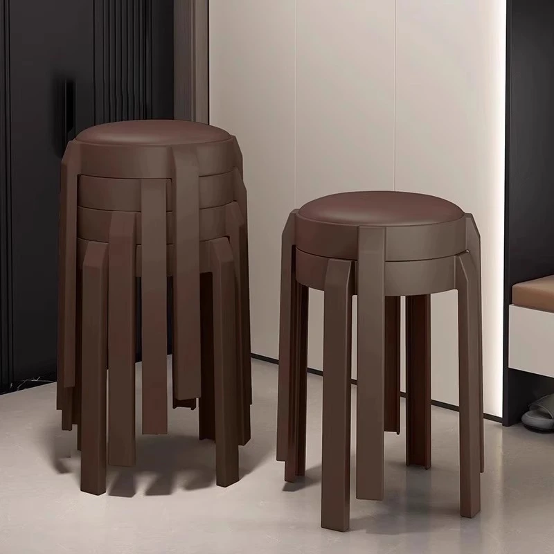 塑料凳子家用结实软包高凳轻奢高级感可叠放圆凳备用板凳商用餐椅