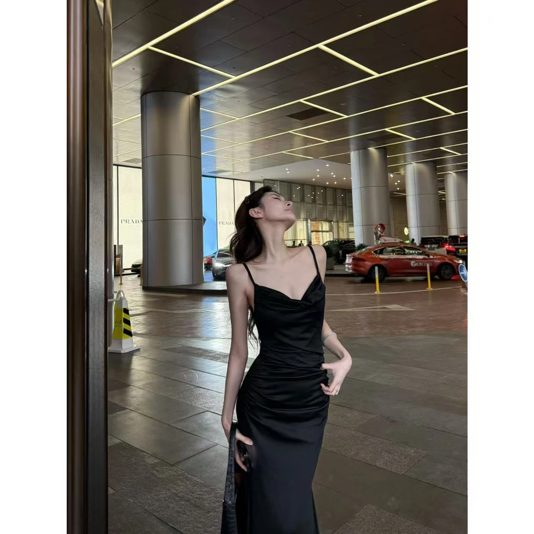 法式牛奶丝吊带长裙子质感高级气质高冷御姐长裙