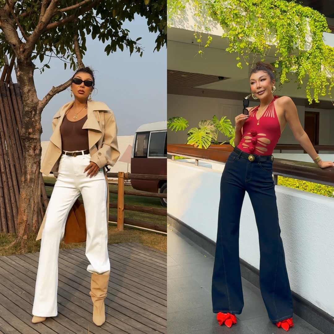 （小溪家）2025新款复古深蓝色牛仔裤高腰高弹显瘦美式修身微喇裤子