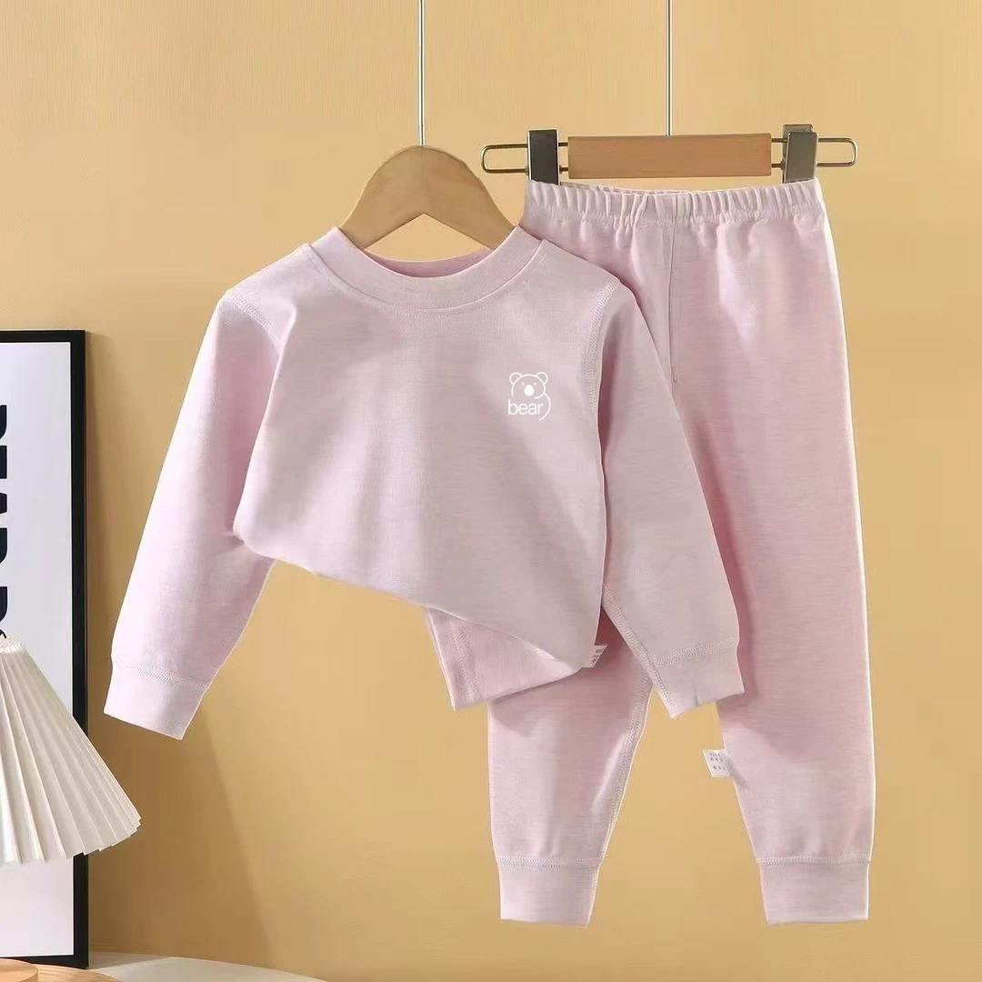 【A类300克】精梳棉儿童无骨净色秋衣秋裤舒绒套装家居保暖加厚秋冬