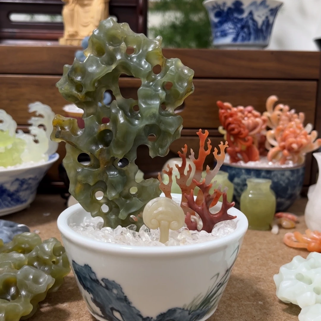 印石昌化石盆景一套