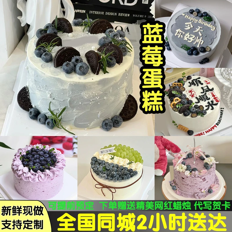 蓝莓蛋糕冰淇淋夹心生日蛋糕男女抖音团购生日蛋糕全国同城配送