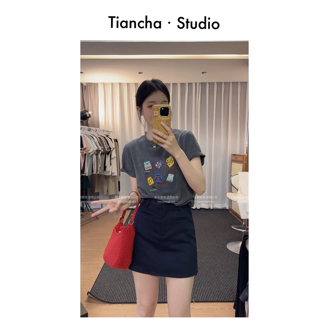 sweet c【色彩马甲】M245#2024正肩短袖T恤女夏季百搭休闲时尚刺绣