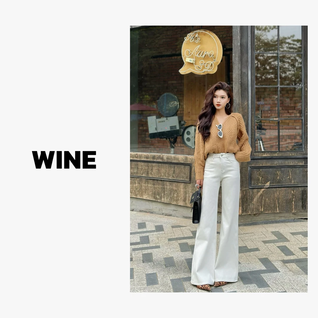 【Wine】"春日浪漫”2025新款高级感休闲直筒微喇白牛仔裤女