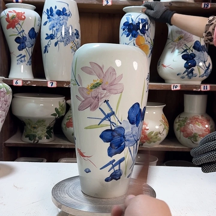 瓶大萝卜青花荷花新款陶瓷陶瓷