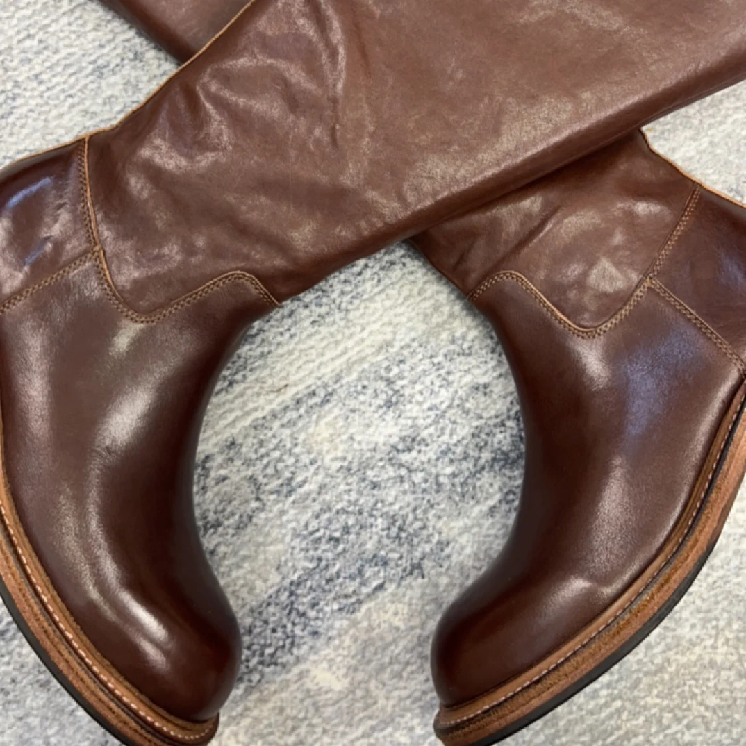 《奢定推荐》都市靴 头层水洗马皮真皮大底圆头低跟休闲长靴