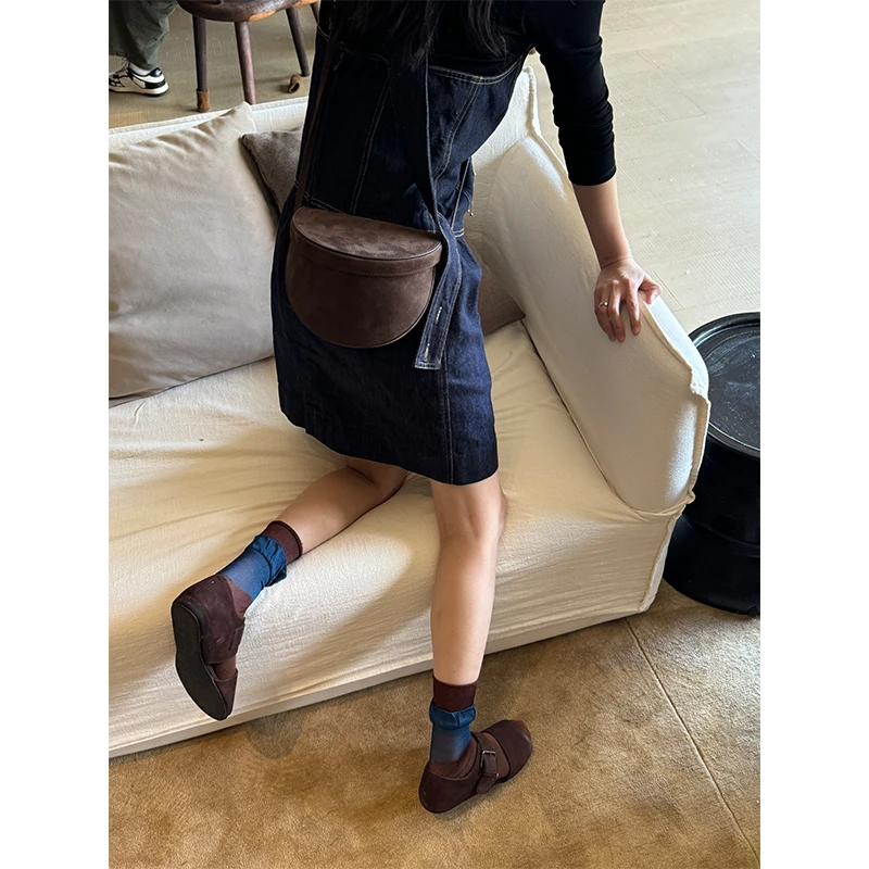 THESOONG|"马鞍包"精制头层牛皮滑绒顺滑可调节单肩包HWBB7726