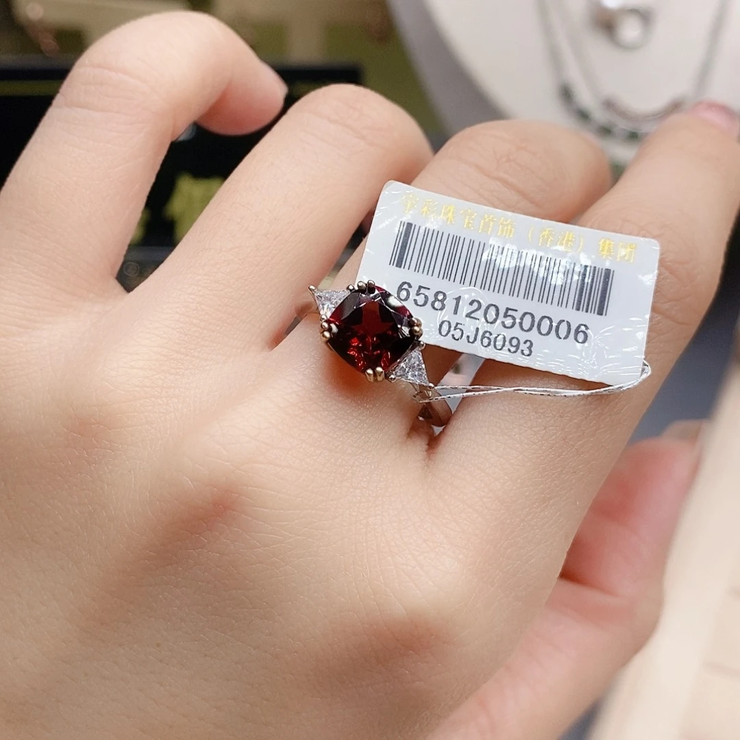 戒指石榴石银S925镶嵌戒指