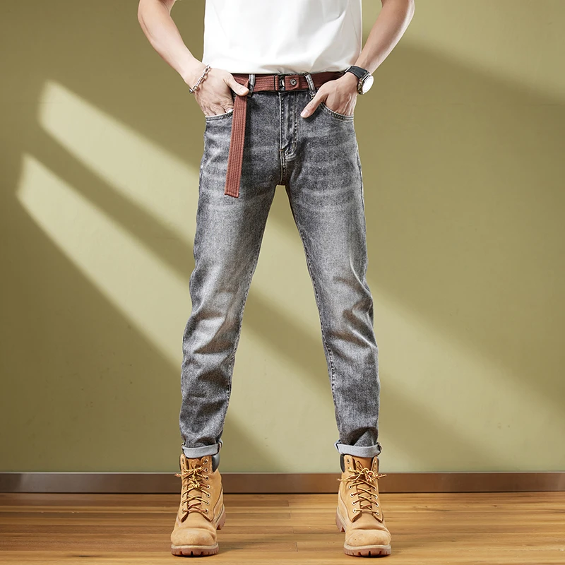 复古烟灰色牛仔裤男款春夏款高端修身直筒高级感痞帅锥型裤960