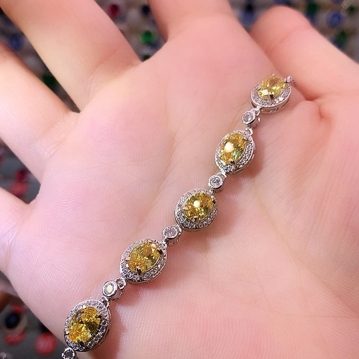 黄晶手链银S925镶嵌手链