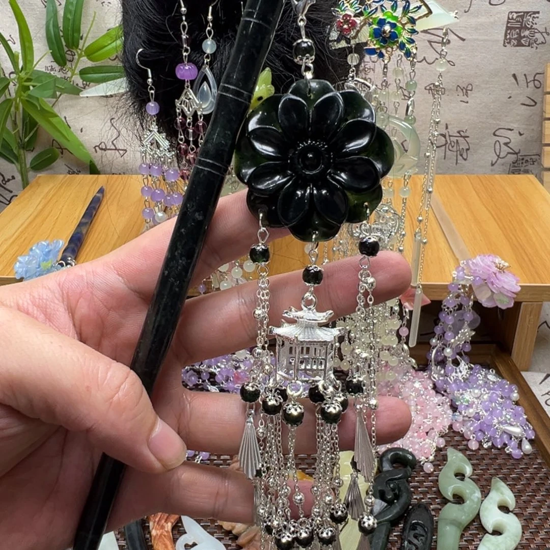 蛇纹石玉合金发饰