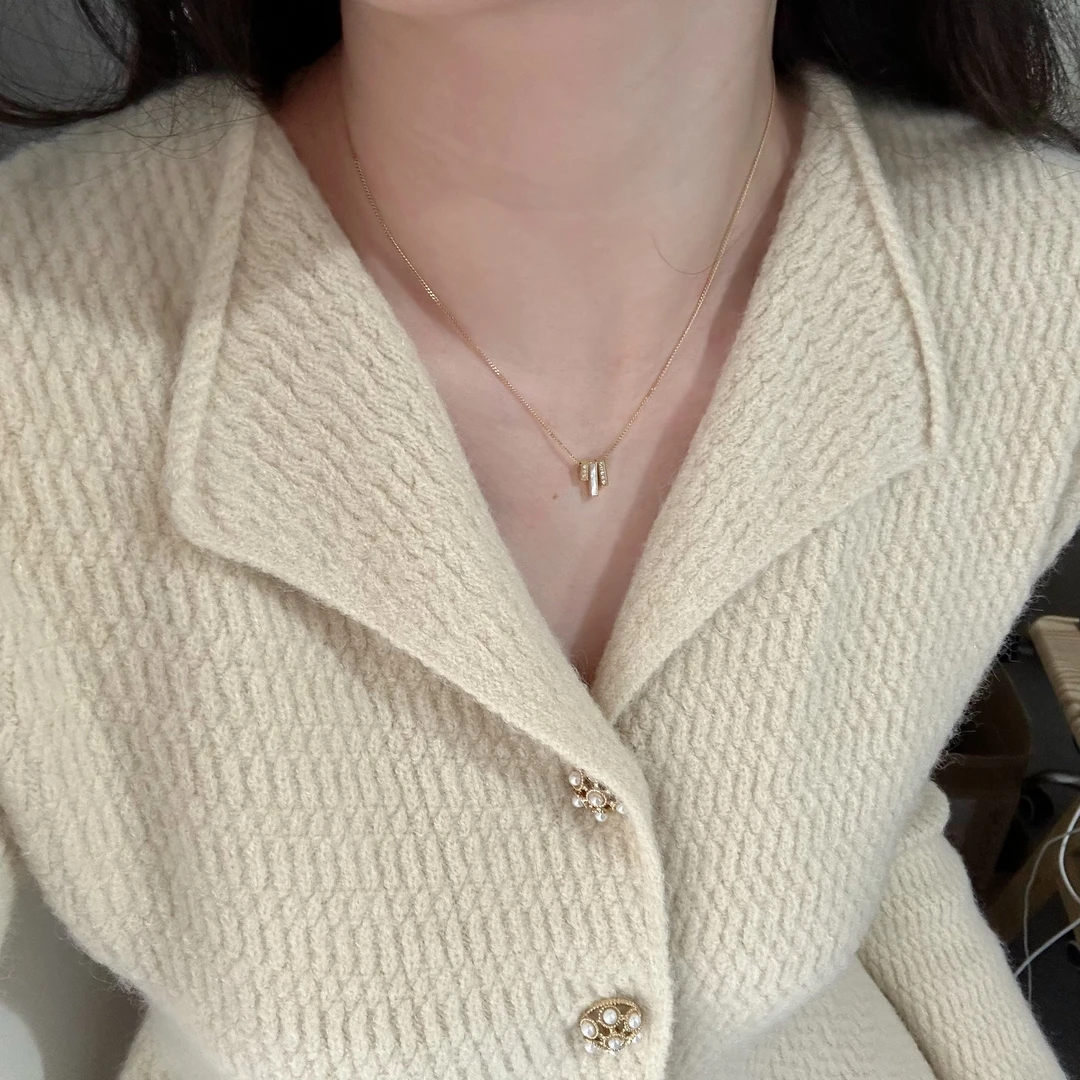 钛钢项链 8788微镶三根小贝竖条精致小众法式冷淡风轻奢不掉色