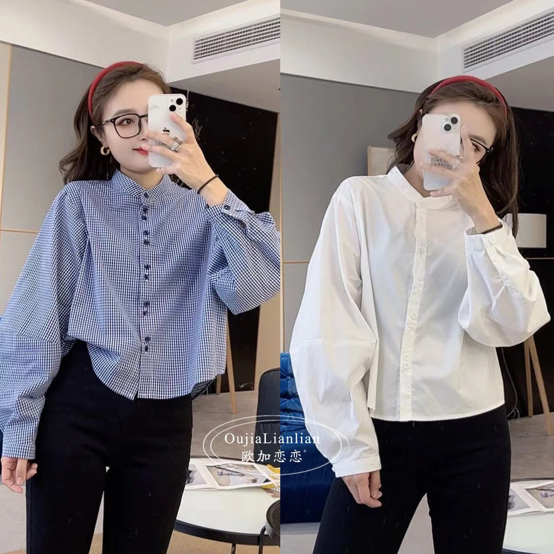 【欧加恋恋】早春时尚复古韩版百搭圆领小众短款衬衣D25022131