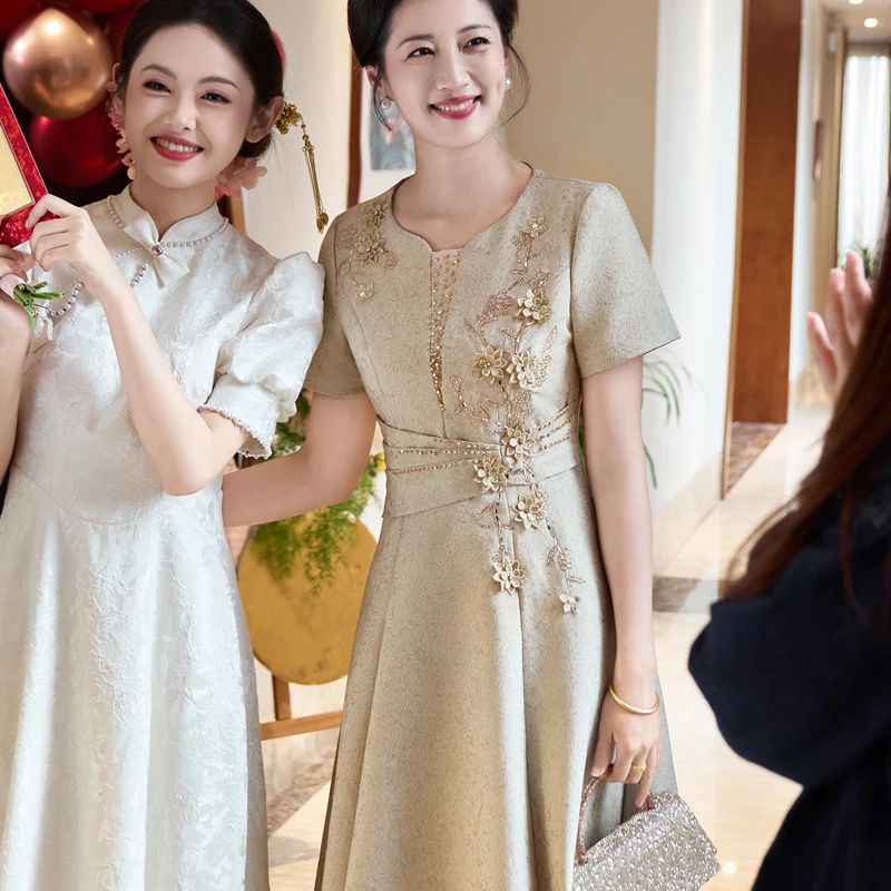 五一结婚婚礼妈妈婚宴礼服夏季新款喜婆婆年轻款连衣裙女平时可穿