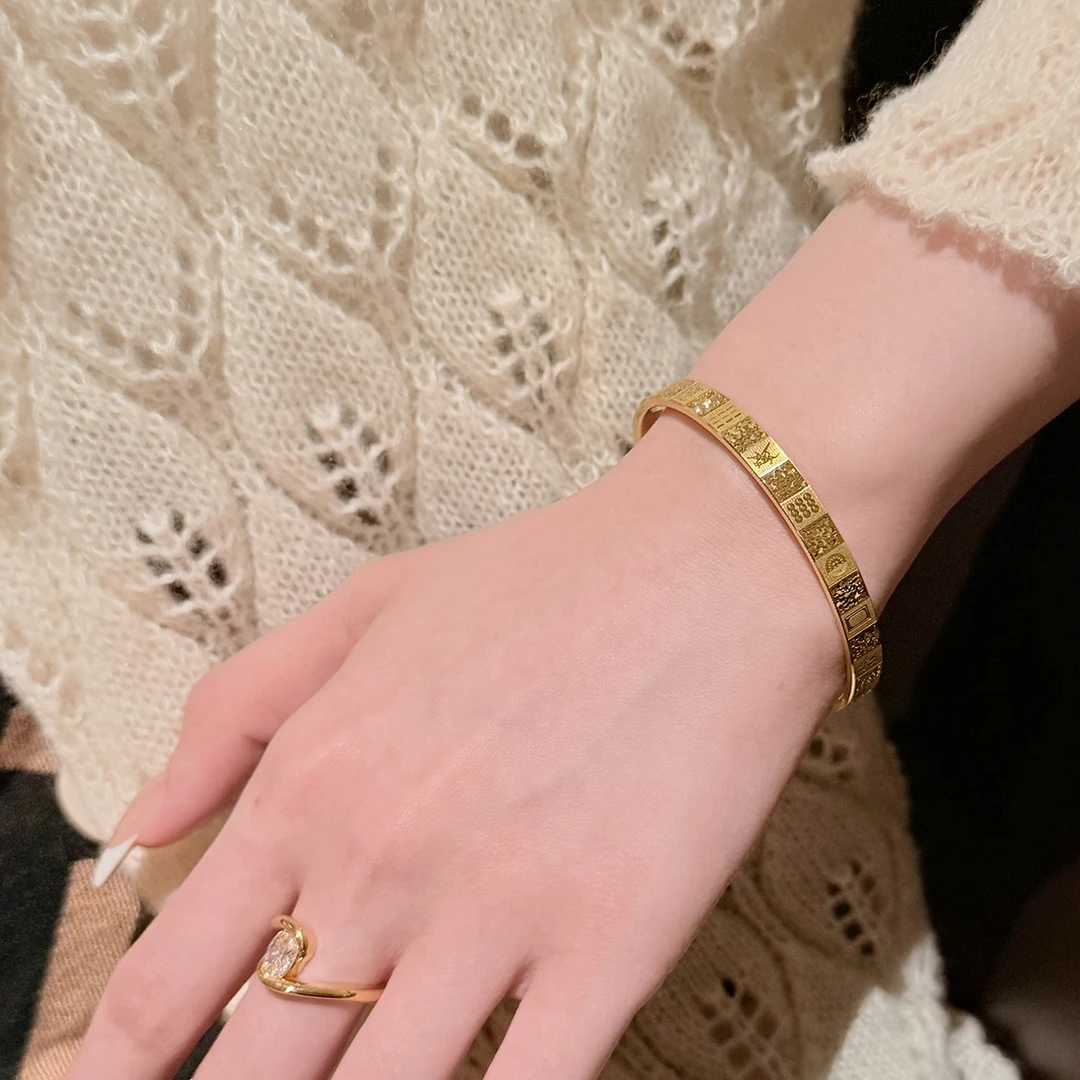 足金999碎碎冰麻将黄金手镯女款新中式国潮百搭生日礼物送女友