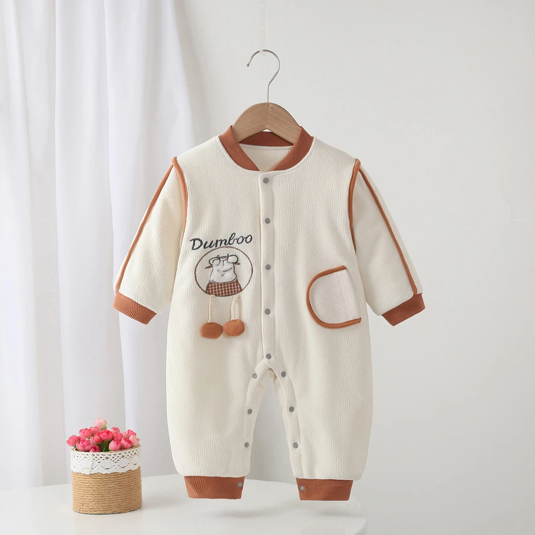 秋冬新款婴幼儿连体衣克夹新生儿薄棉外出服连体衣爬服D22063