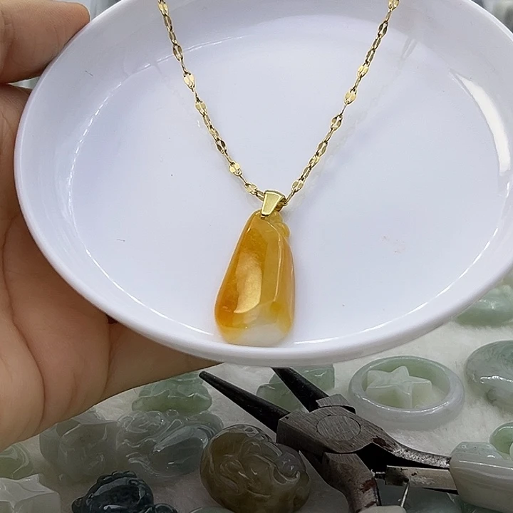 未镶嵌挂件翡翠天然缅甸翡翠A货 黄翡项链