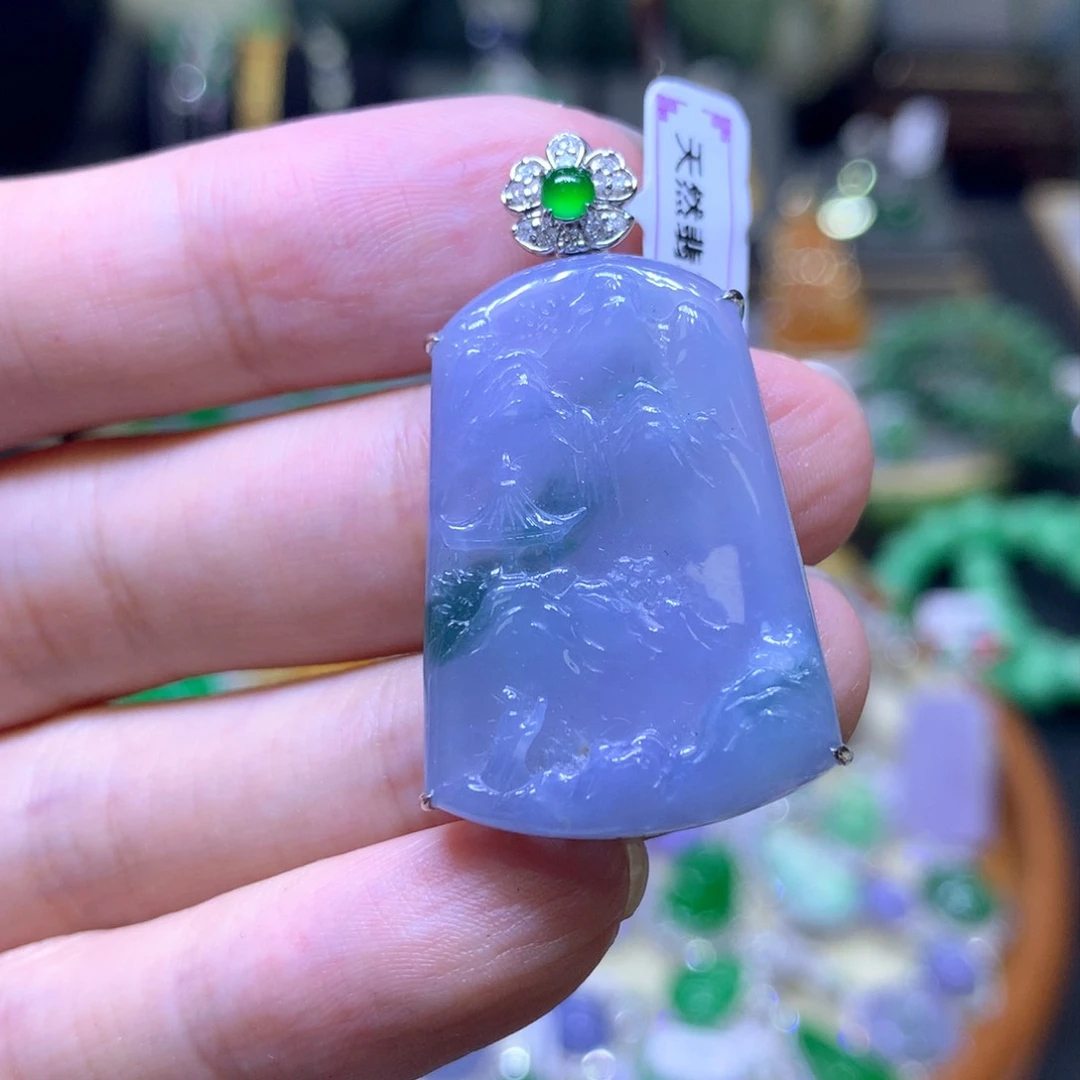 翡翠18K金镶嵌颈饰翡翠吊坠项链