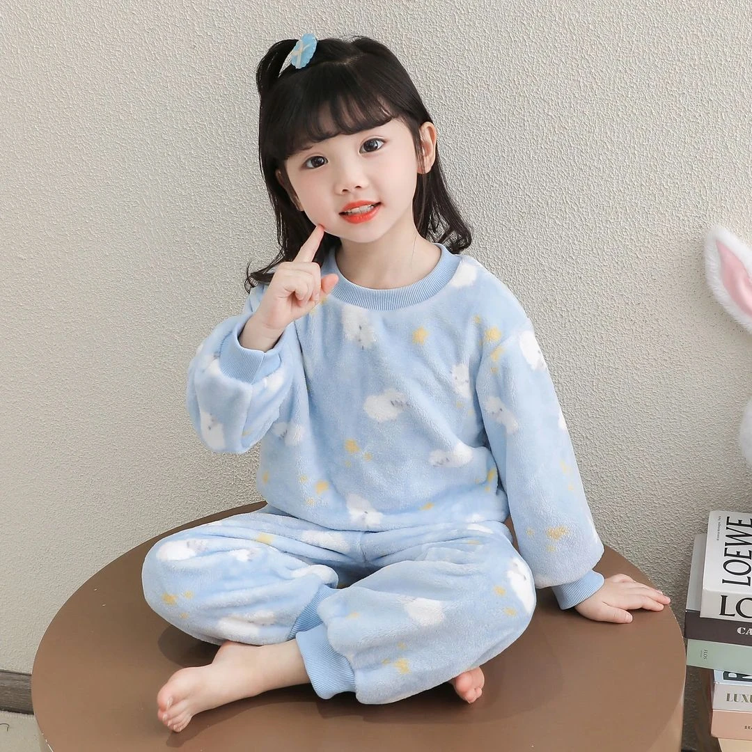 女童法兰绒睡衣秋冬季儿童保暖宝宝加绒珊瑚绒女孩加厚冬款家居服