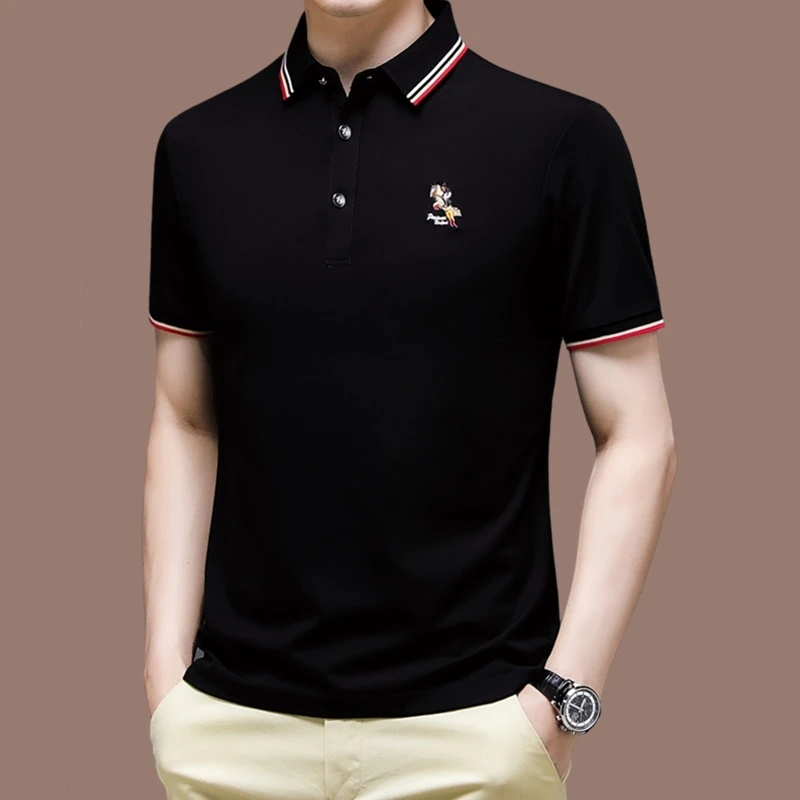 男士高级感T恤男短袖夏季2025新款休闲薄款翻领衣服男款polo衫潮