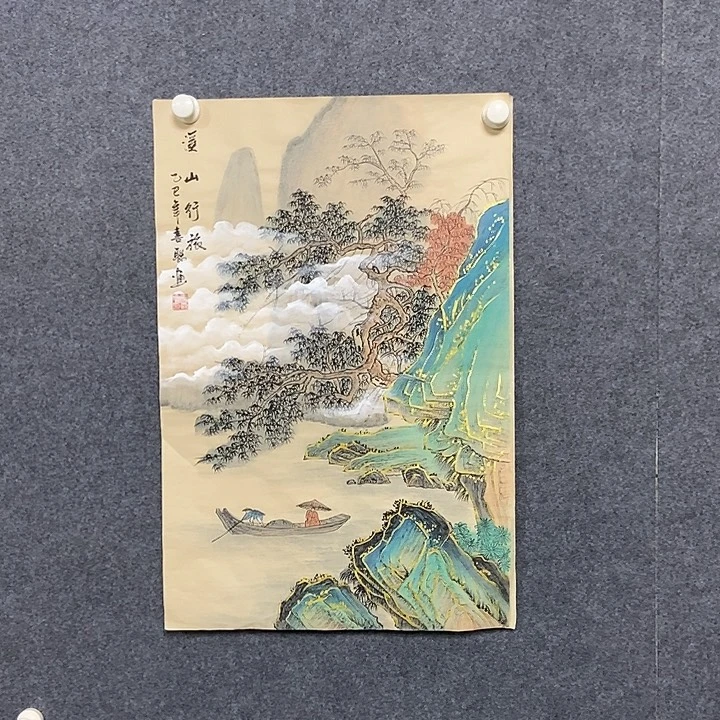 国画四尺三开面筋一副