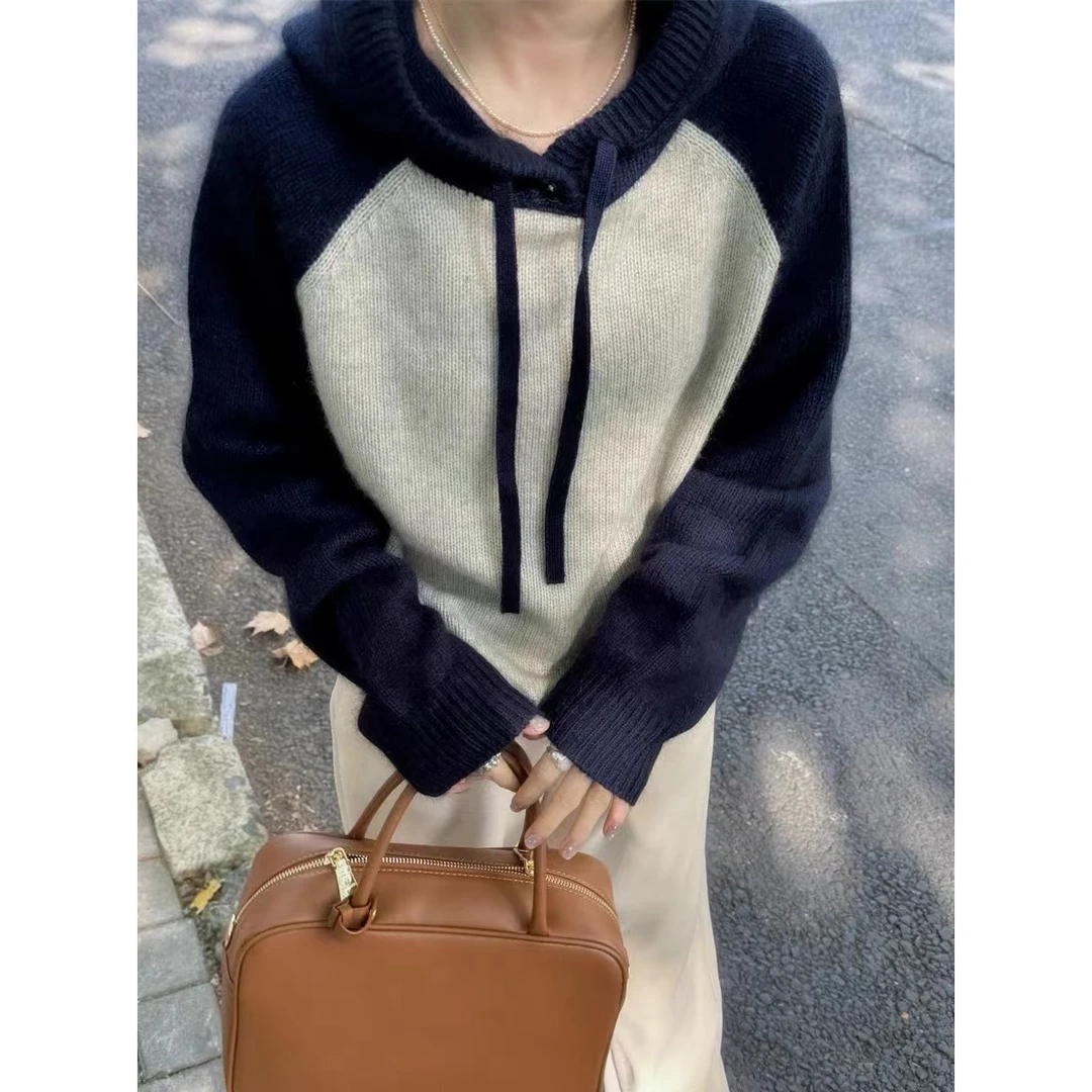 /插肩连帽/一粒扣加厚连帽毛衣慵懒宽松套头针织打底Z1070