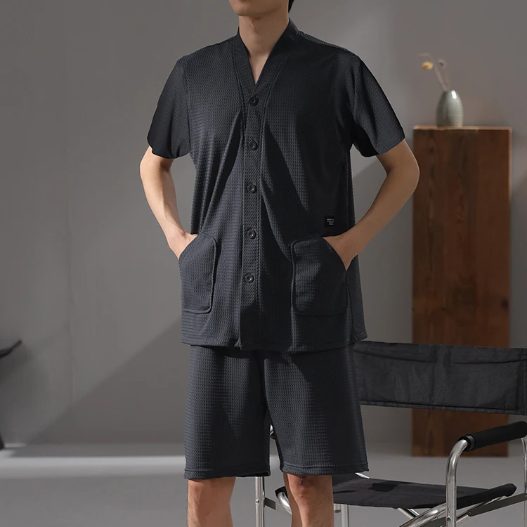 gpsunlu冰丝睡衣男高档夏季短袖开衫冰凉感莫代尔透气男款家居服