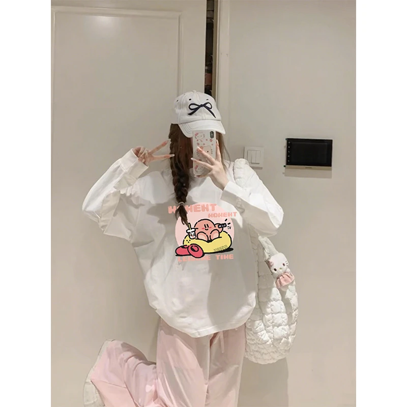 美式束口长袖t恤女内搭2025新款宽松休闲打底衫小众设计早秋T恤